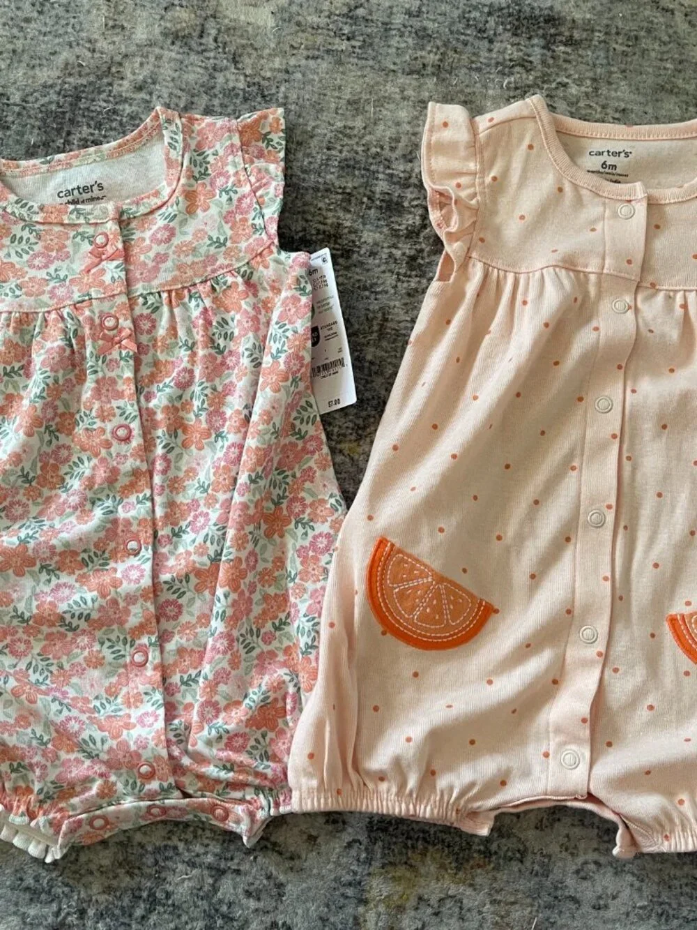 Carter's Lot of 2 Rompers Baby Girl 3-6 Months Oranges Floral NEW